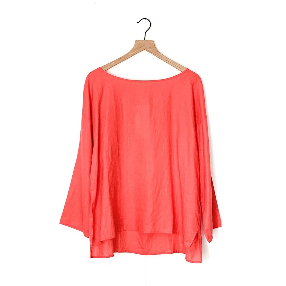EILEEN FISHER pink organic linen bateau box top XL